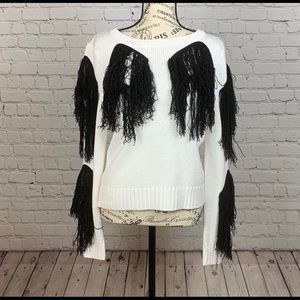White sweater with black fringes NY&C